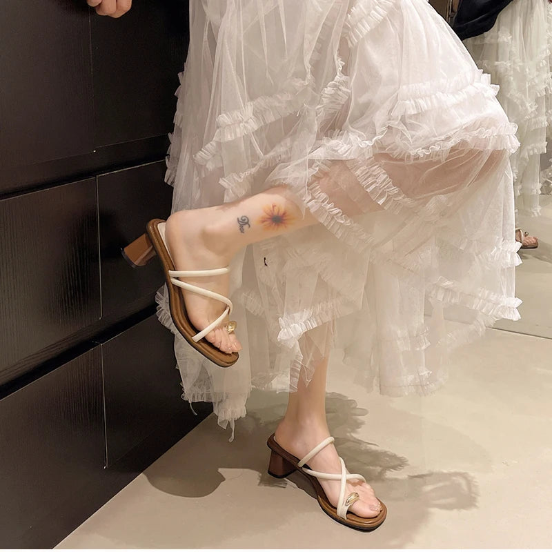 LuxeClip™ Heeled Mules – Metal-Accented Slide-On Slippers with Sculpted Heel