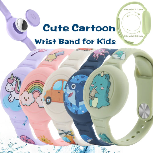 AirTag Bracelet for Kids: Waterproof Cute Cartoon AirTag Holder with Full Coverage Silicone Hidden Wristband Design for Kids.