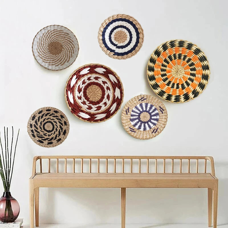 Straw Woven Tray Wall Decor Hanging Plate Round Fruit Storage Basket Bohemian Home Decoration Rattan DIY Crafts Gifts