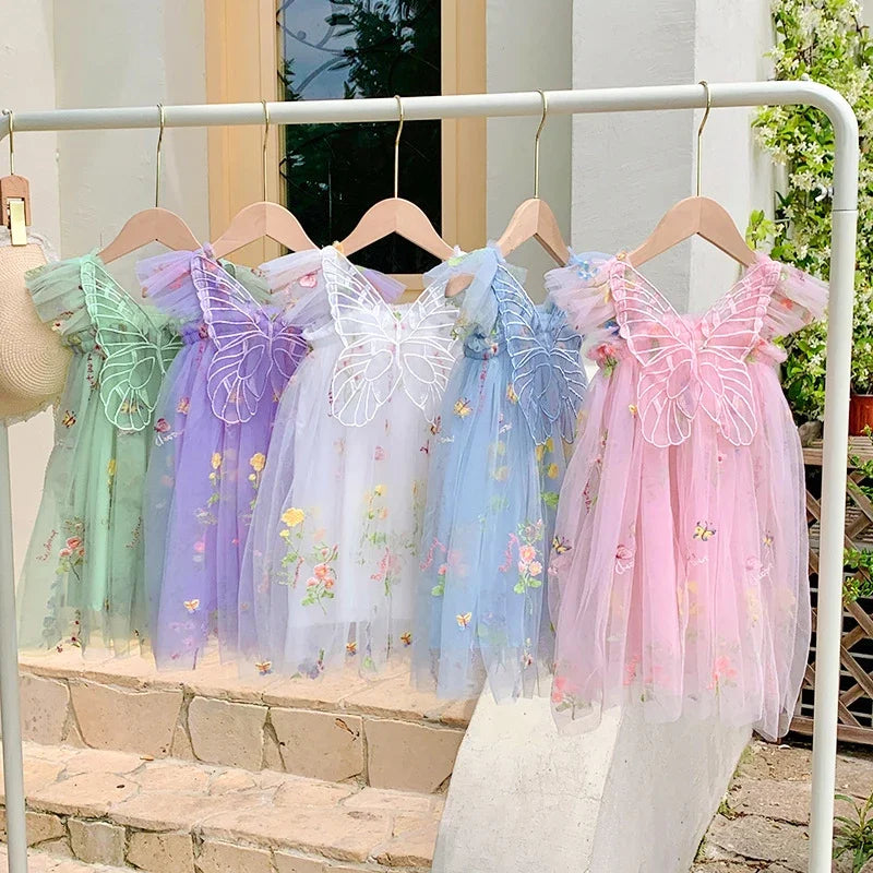 1-5Yrs Baby Girl Clothes for Birthday Party Toddler Flower Elegant Embroidery Dresses New 3D Butterfly Baby Dress Sweet Outfits