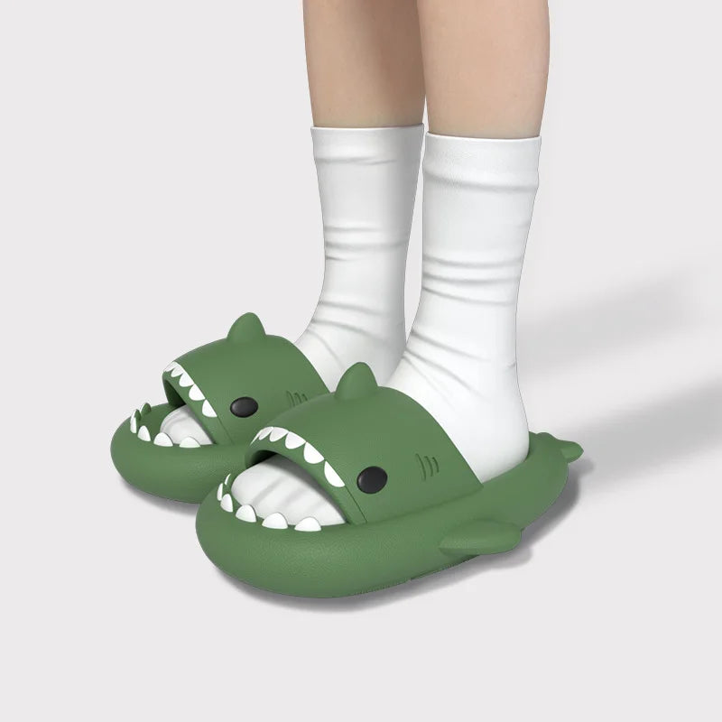 Thick-Sole Shark Slippers — EVA Slide Sandals