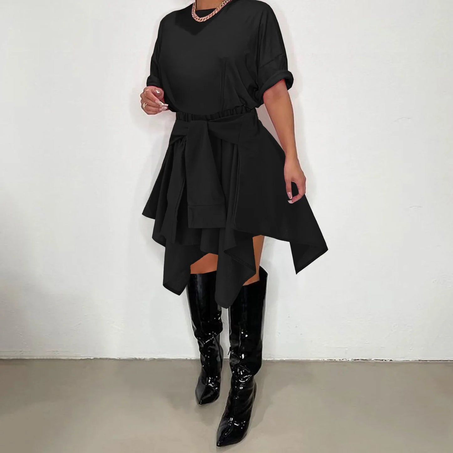 Women Plaid Irregular High Waist Knee-Length Skirt