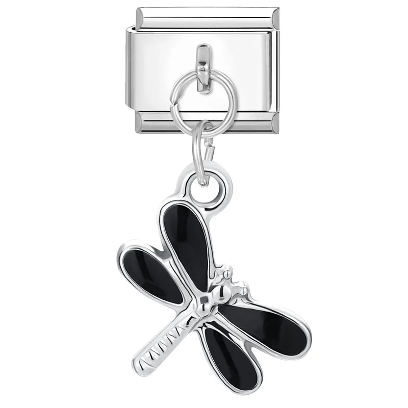 DIY Italian Charm Bracelet – Black & Red Cat Eye, Heart & Stripe Charms, 9mm Stainless Steel