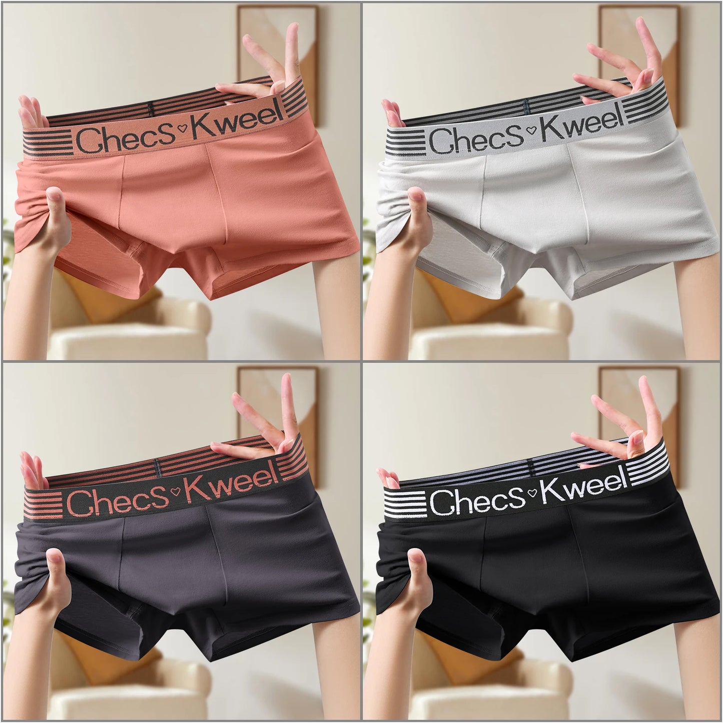 4-Pack Men's Cotton Boxer Shorts with Print Design