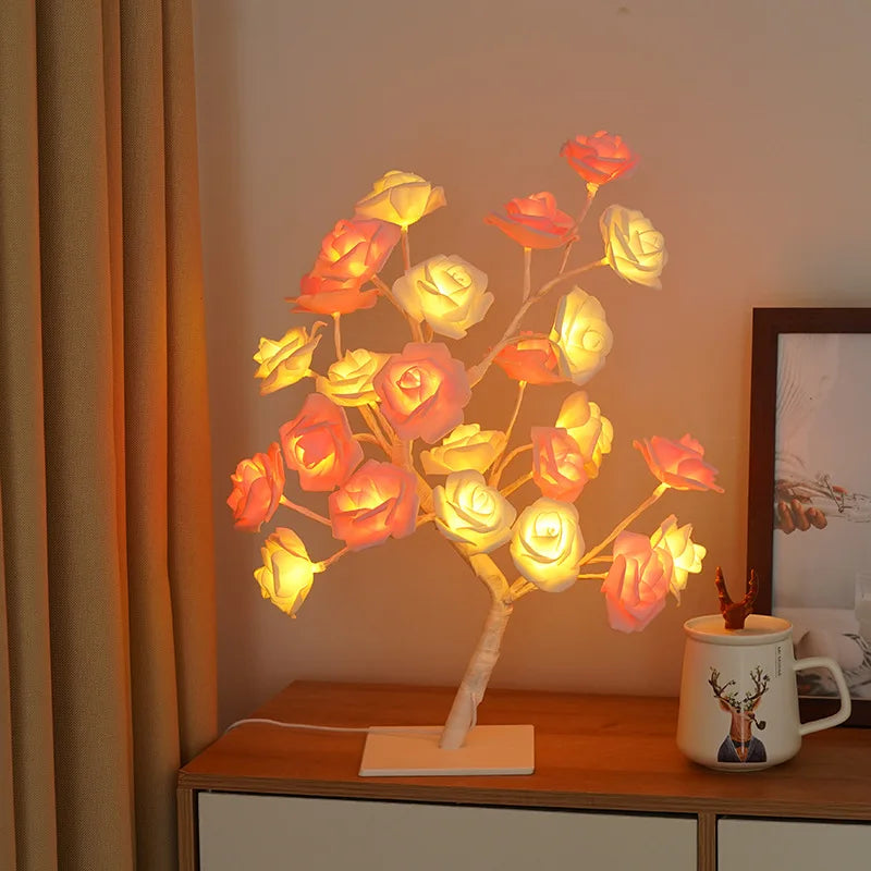 24 LED Rose Lamp, Rose Light Tree Table Top Decorations for Wedding Mother's Day Valentine’s Day Decorations, Gift for Girls Mom