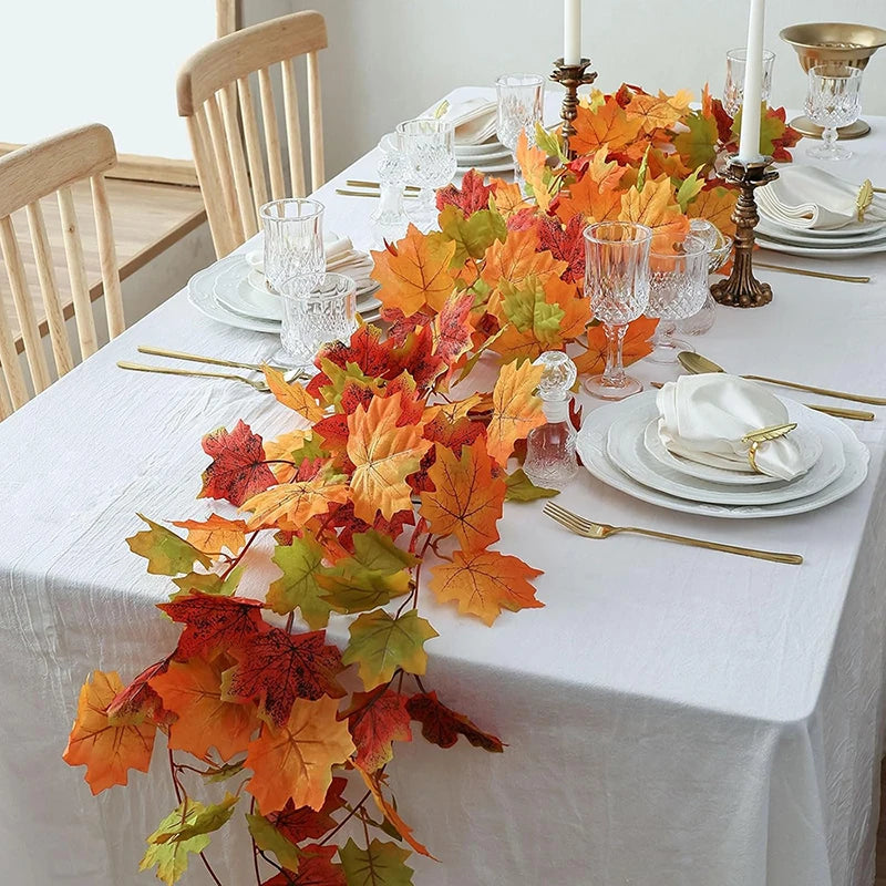 2M Artificial Maple Leaf Garland – Fall Faux Vine for Autumn Decor, Thanksgiving, Halloween, Weddings & Seasonal Home Decoration