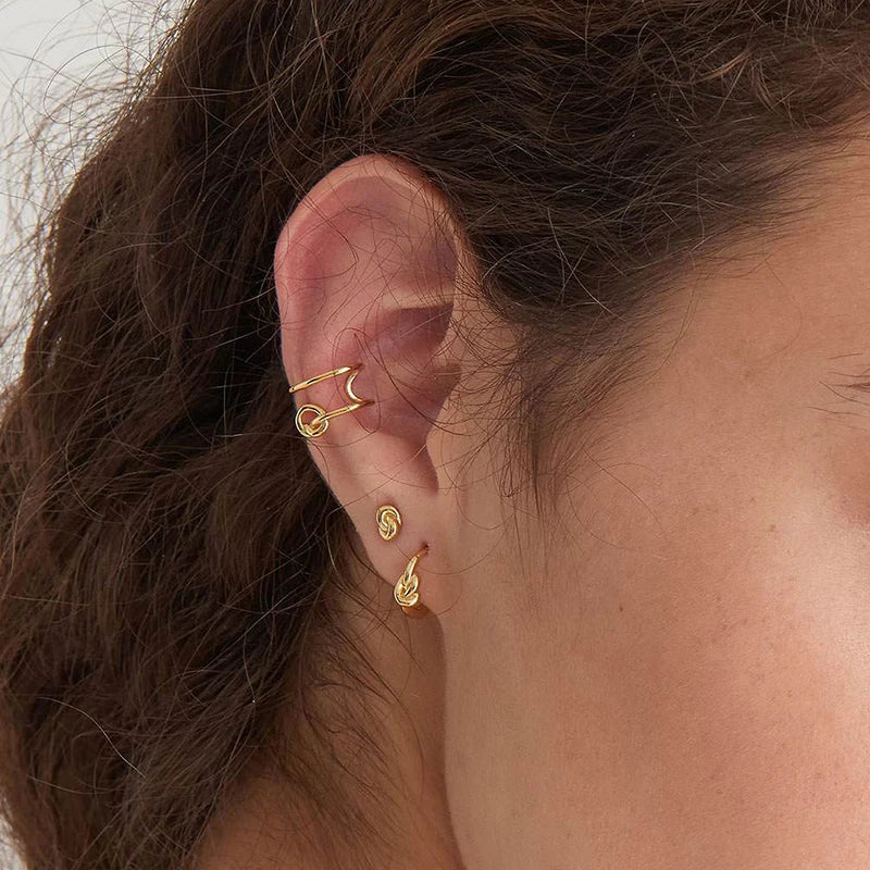 925 Sterling Silver Multi-Turn Hoop Earrings with White Zircon, Fashion Punk Jewelry for Women