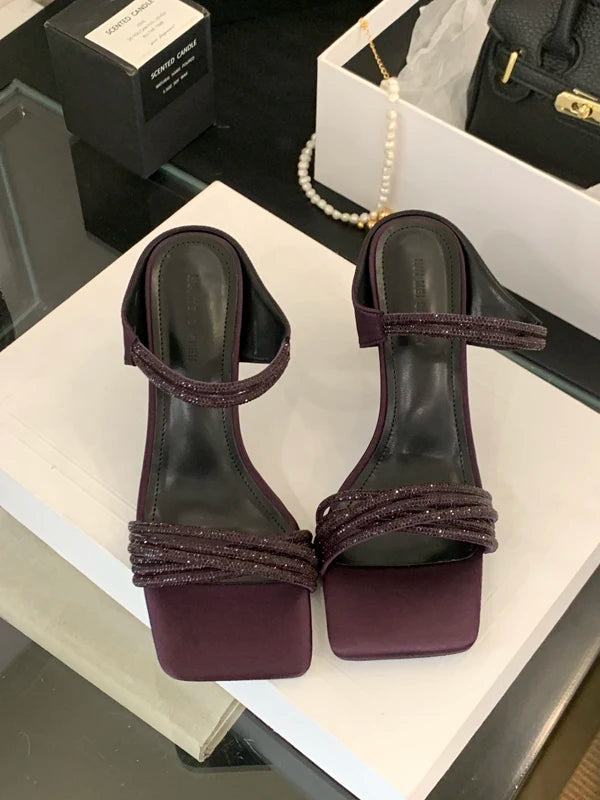 Women’s Open Toe High Heel Sandals with Rhinestone Spaghetti Straps | Party & Dress Shoes
