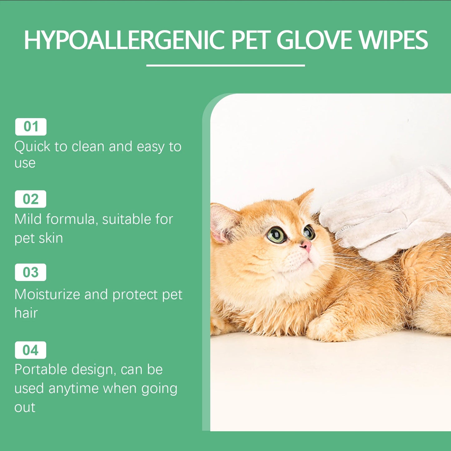 No-Rinse Pet Cleaning Gloves – Dogs & Cats, Coconut Oil & Glycerin, Disposable Wipes