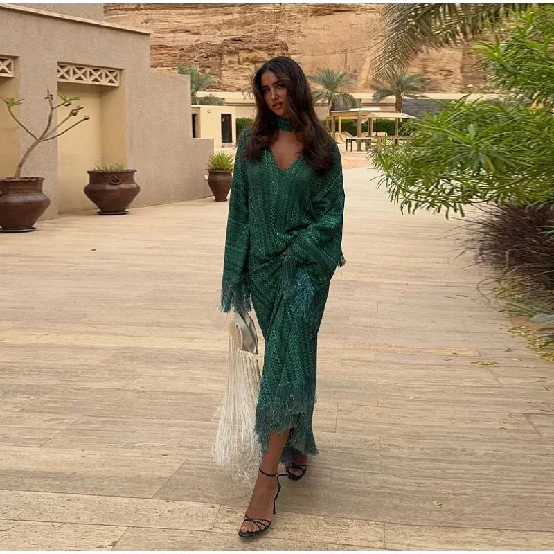 Beach Robe Pattern Women's Tassel Maxi Dress | Eri Siciliano