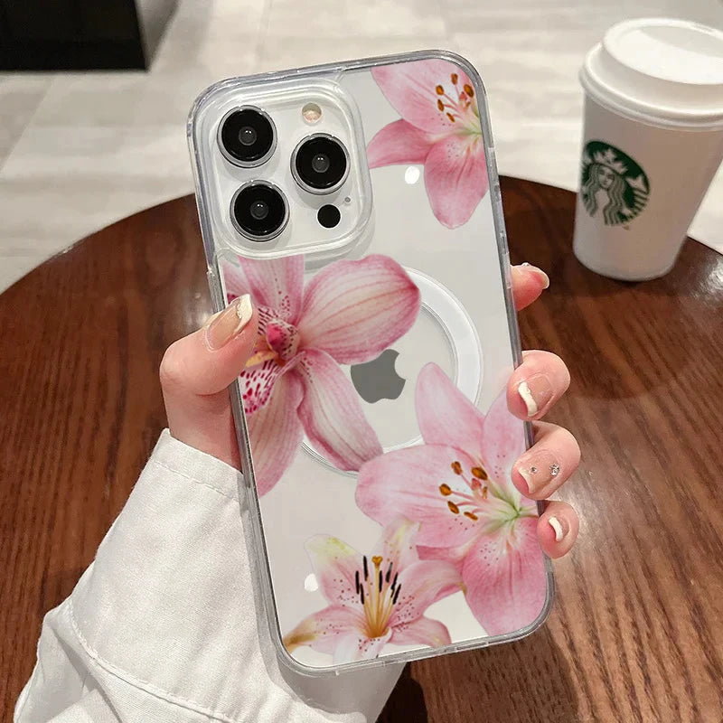 Elegant Blue Lily Pattern Silicone Phone Case