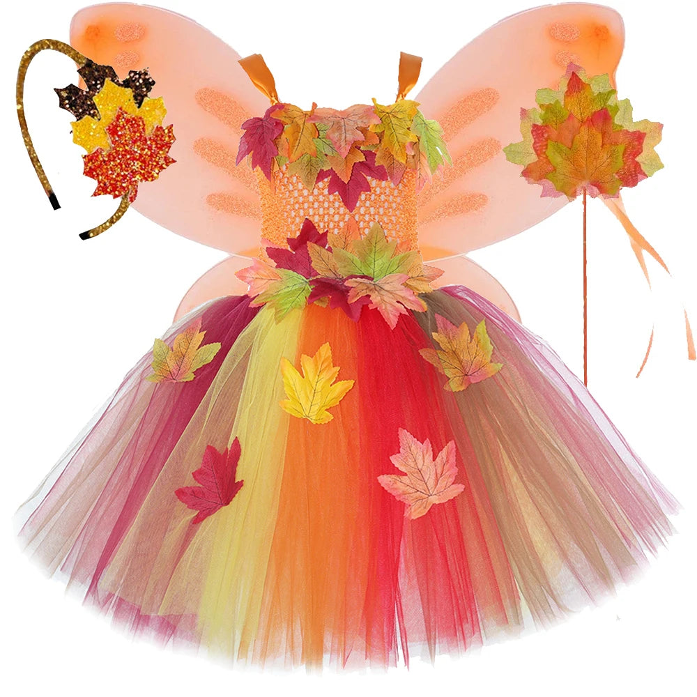 Girls' Autumn Maple Leaf Fairy Costume Dress