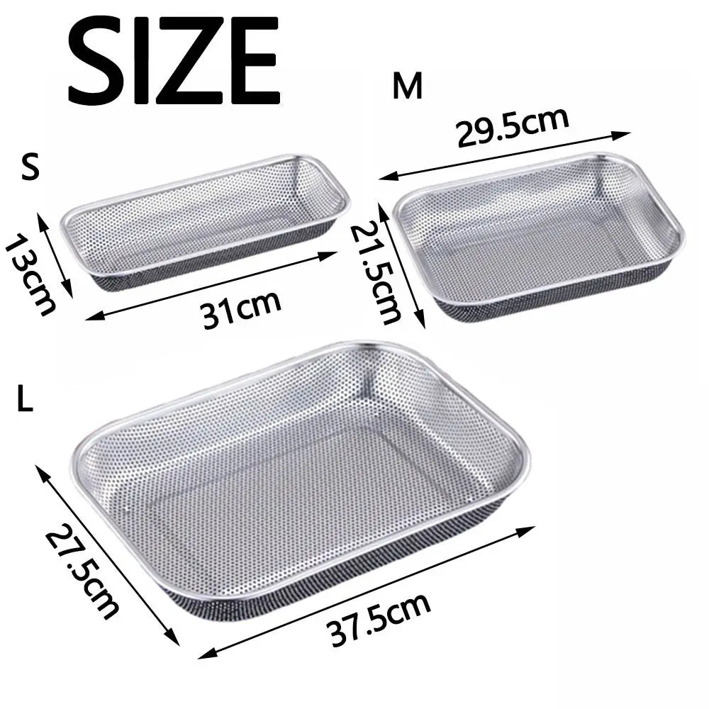 Stainless Steel Square Mesh Drain Basket Drain Basket 3 Size Vegetable Washing Basin Hollow Out Space-saving