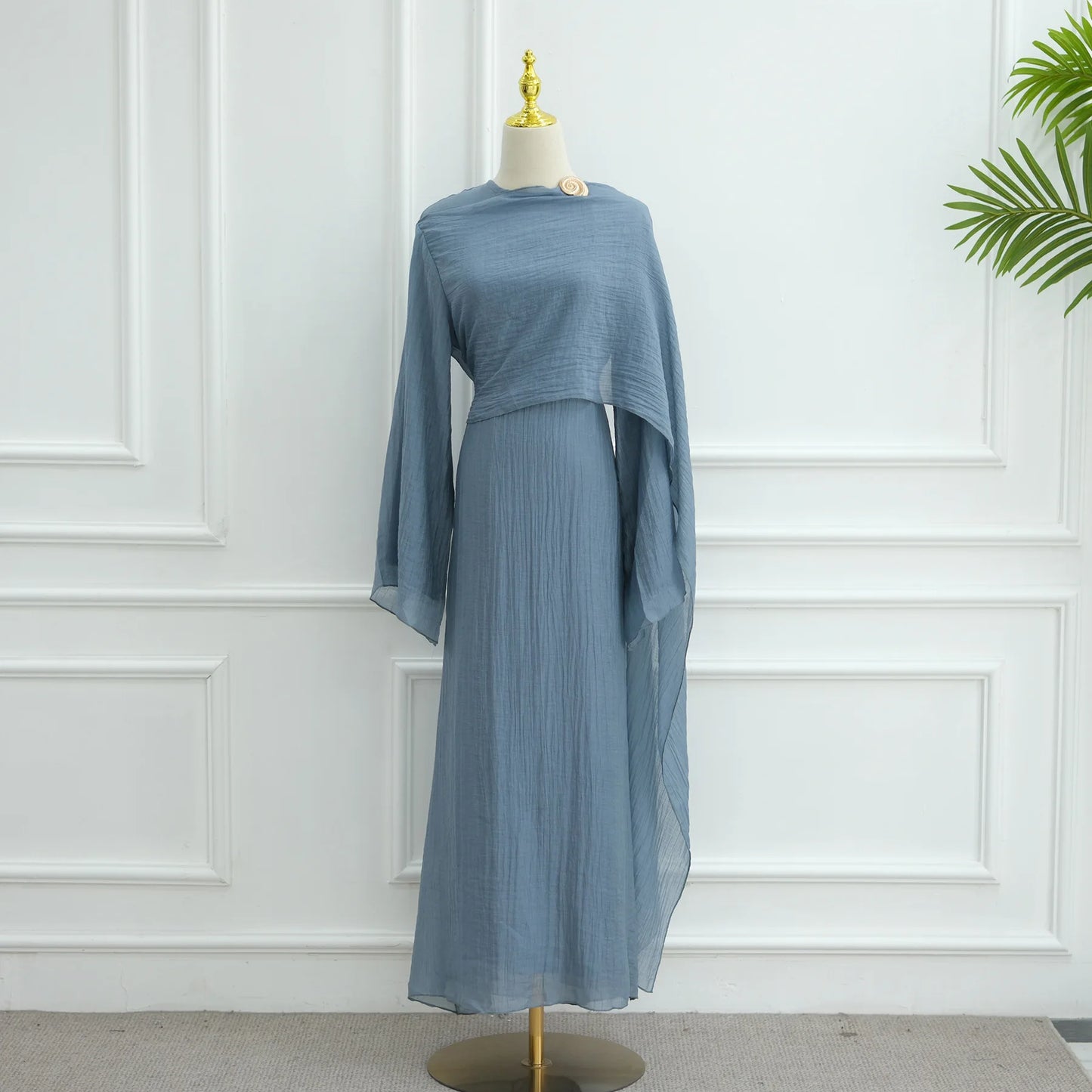 Women’s Two-Piece Modest Cardigan Set – Elegant Middle East Islamic Abaya Dress for Ramadan & Eid