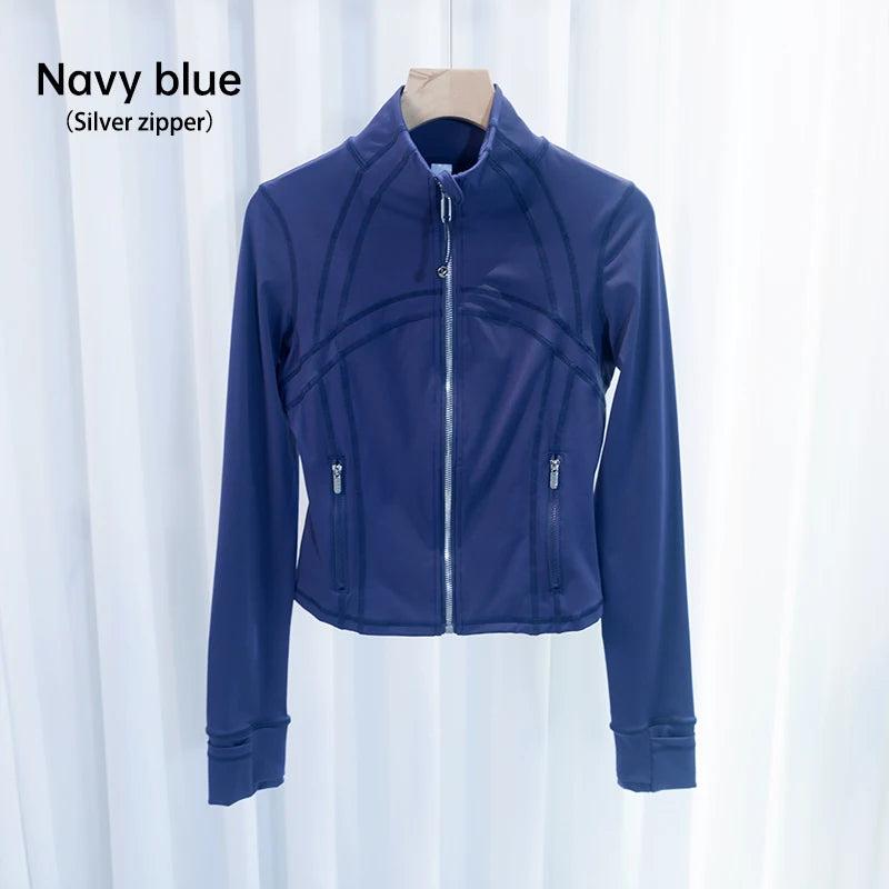 Women's Slim Fit Yoga & Workout Jacket with Gold Zipper – Long Sleeve Athletic Sports Jacket