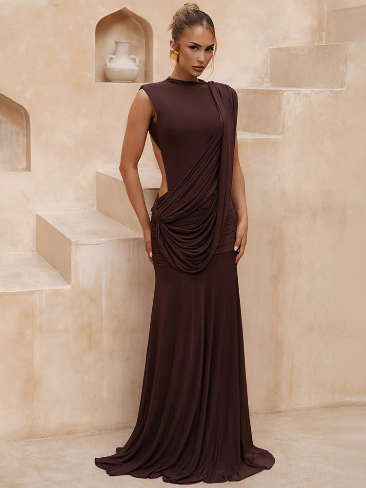 Mozision High Neck Backless Mermaid Maxi Dress