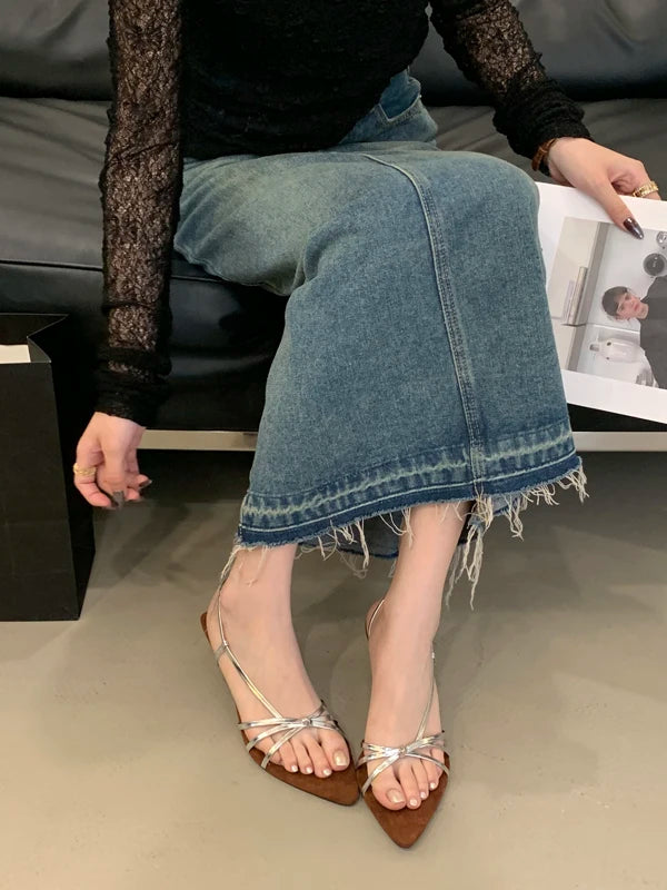 Women’s Summer Heeled Sandals – 2025 Fashion Pointed-Toe Open Design with Spaghetti Straps | Party & Dress Shoes