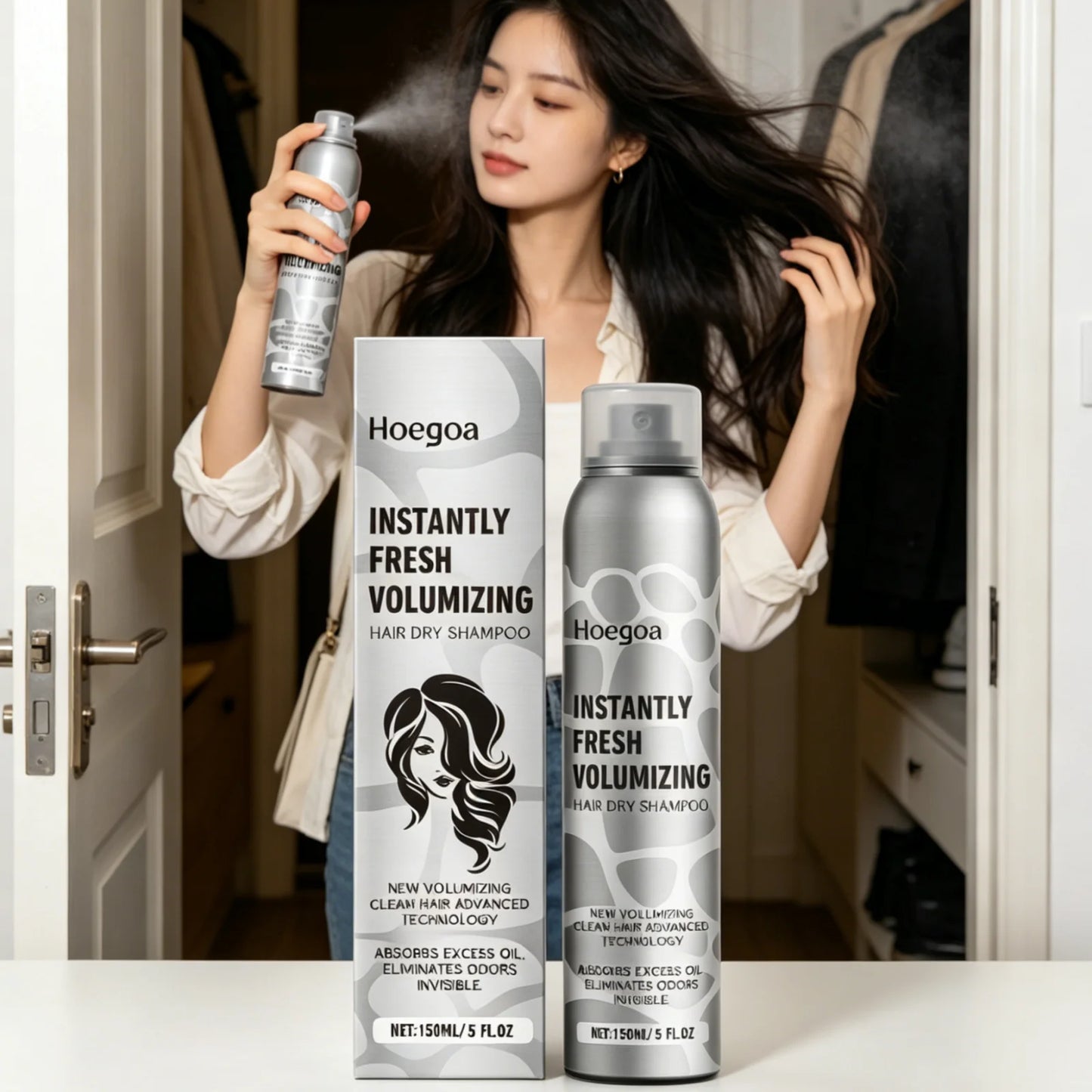 Volumizing Dry Shampoo Spray – Adds Volume, Absorbs Oil & Eliminates Odor, Instant No-Wash Hair Refresh (150ml)
