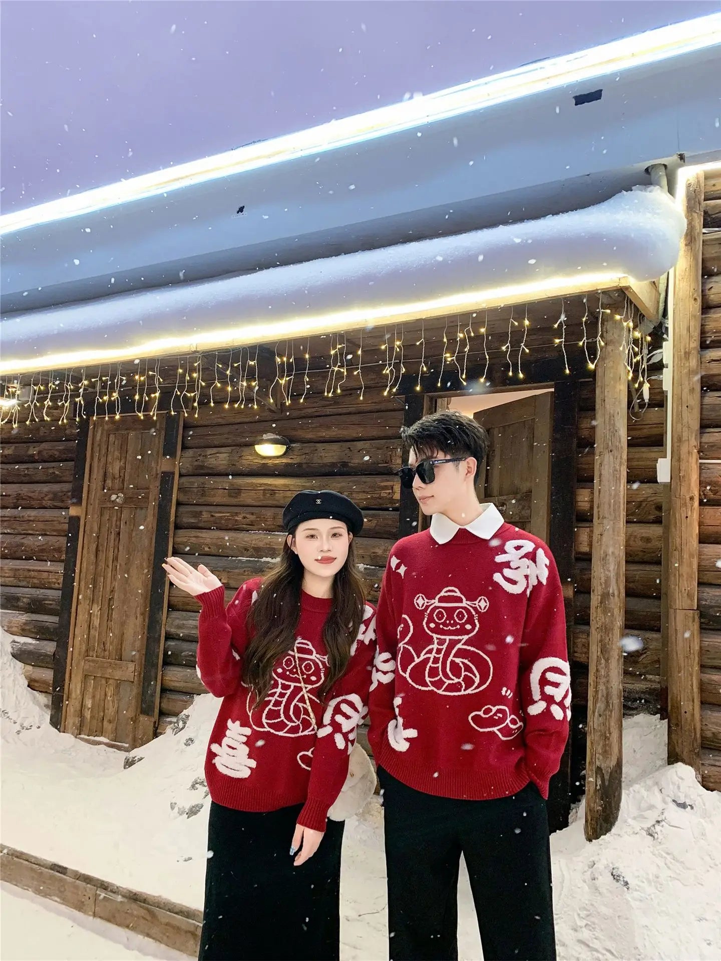 New Year Matching Family Red Chinese Sweater Father Mother and Daughter Son Snake Knit Jumper Infant Baby Knit Romper