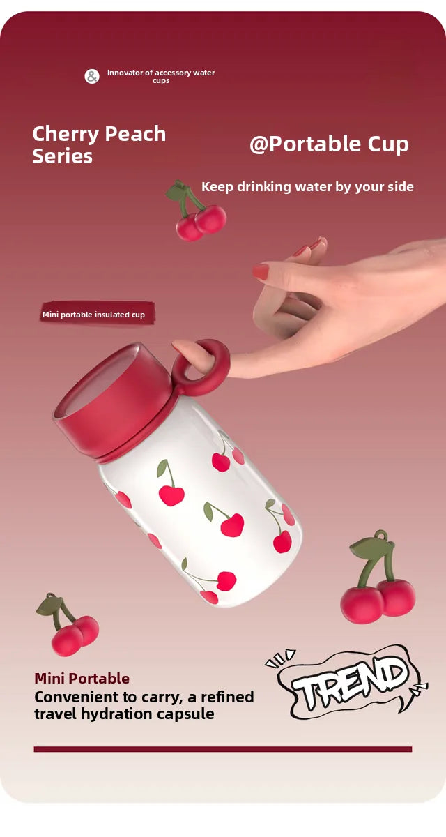 Portable Cherry Series Stainless Steel Insulated Straw Tumbler – Double-Wall Vacuum Travel Water Bottle for Hot & Cold Drinks