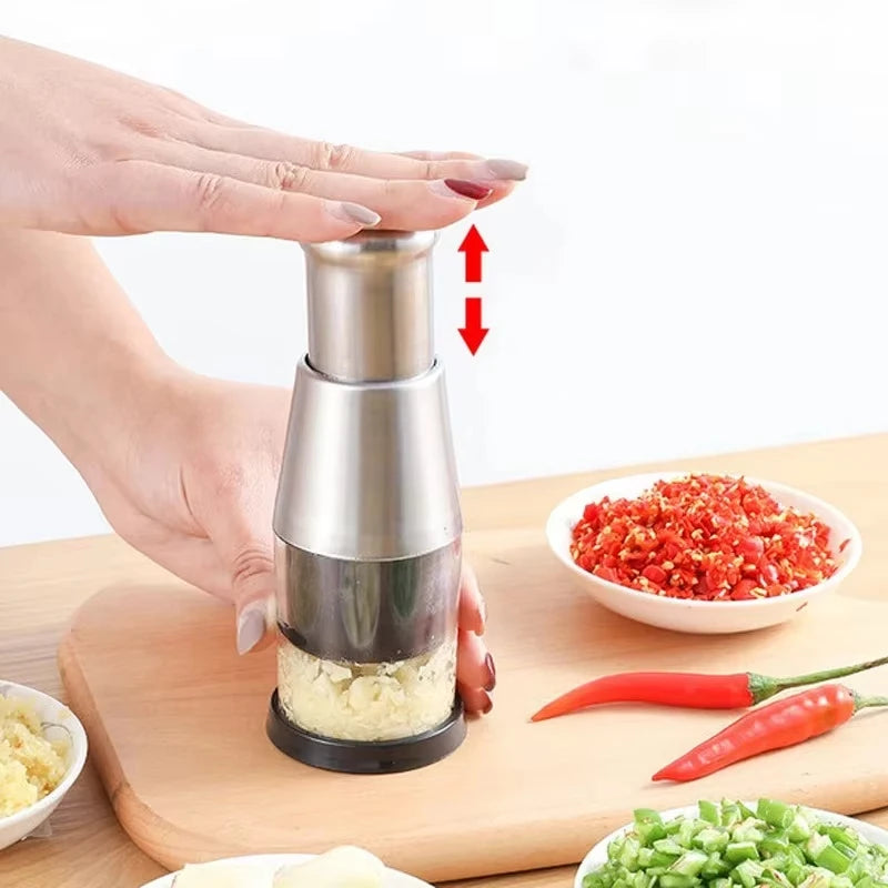 Manual Garlic Press & Onion Chopper – Hand Press Garlic Crusher, Fruit & Vegetable Mini Chopper, Kitchen Prep Tool