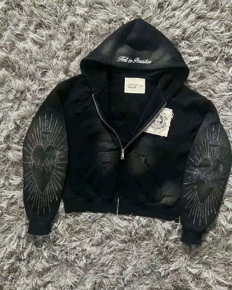 Korean Fashion Printed Short Hoodie – Versatile Zip-Up Cardigan Jacket for Men
