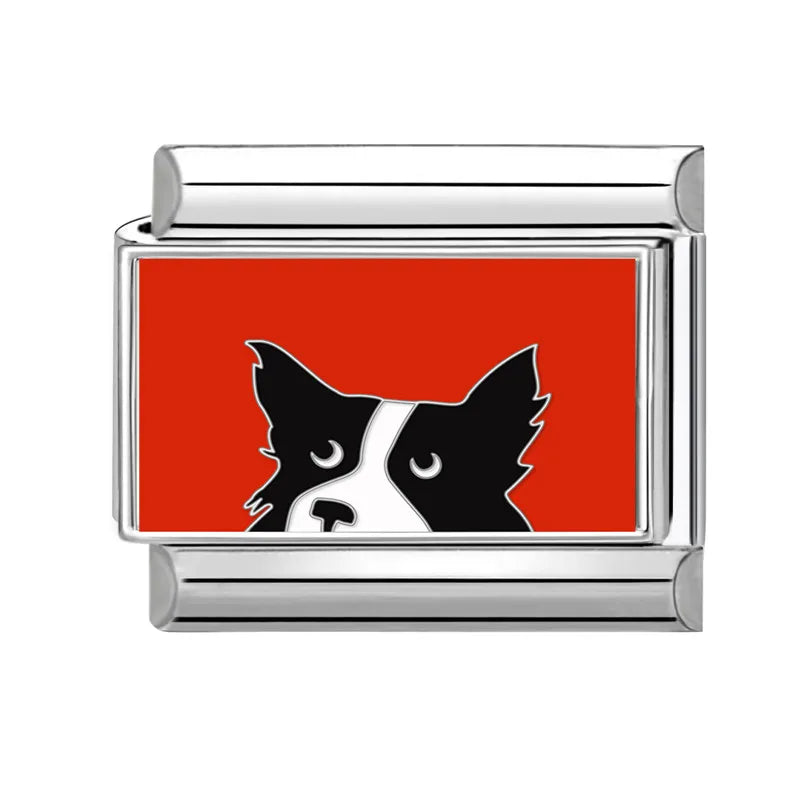 DIY Italian Charm Bracelet – Black & Red Cat Eye, Heart & Stripe Charms, 9mm Stainless Steel