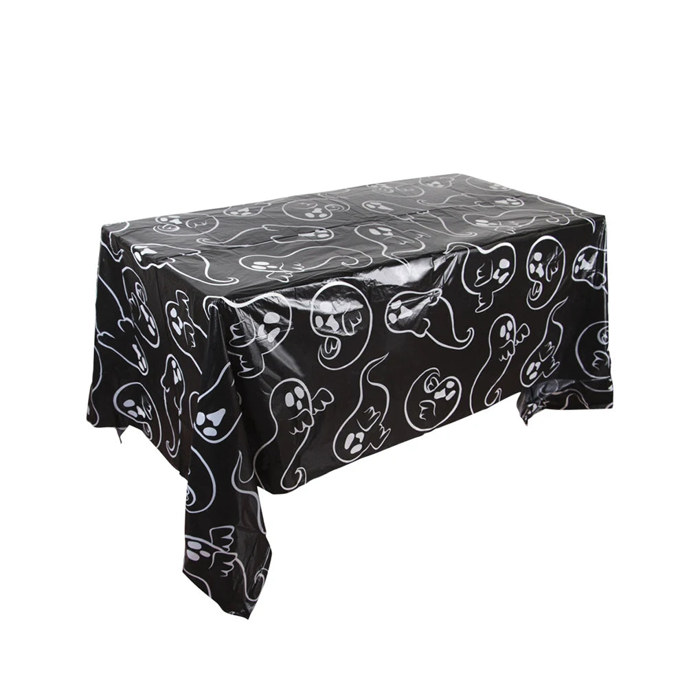 Halloween Disposable Tablecloth – Pumpkin, Spider Web & Bat Design – Plastic Table Cover for Halloween Party & Home Decor