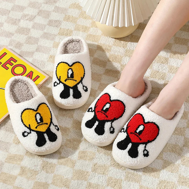 Women’s Winter Fluffy Slippers – Plush Fleece Indoor Home Slides with Heart Design