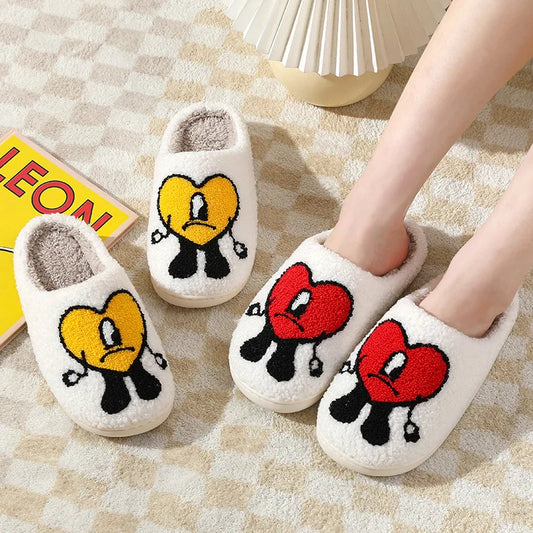 Women’s Winter Fluffy Slippers – Plush Fleece Indoor Home Slides with Heart Design