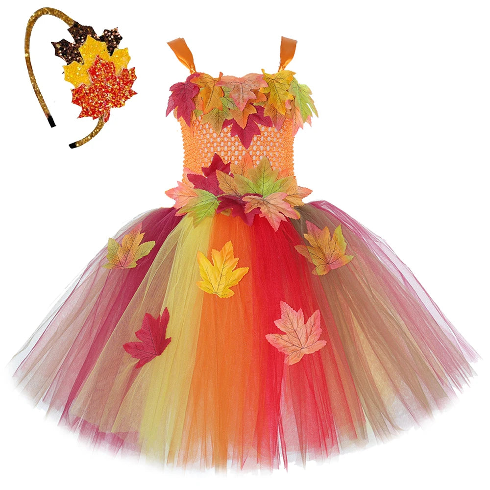 Girls' Autumn Maple Leaf Fairy Costume Dress