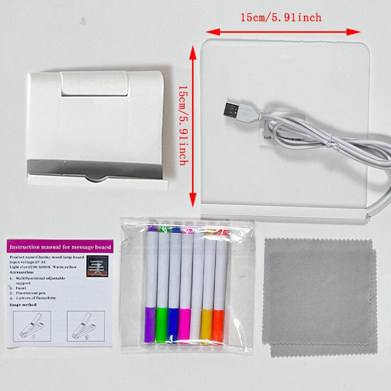 LED Acrylic Drawing Board for Kids – Glow Erasable Writing & Doodle Board with Stand, Reusable Memo Board, DIY Creative Toy, 7 Color Marker Pens