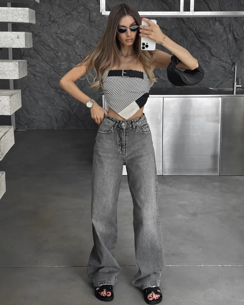 Women’s High-Waist Straight-Leg Jeans – Classic Long Denim Pants, Casual Autumn/Winter Style