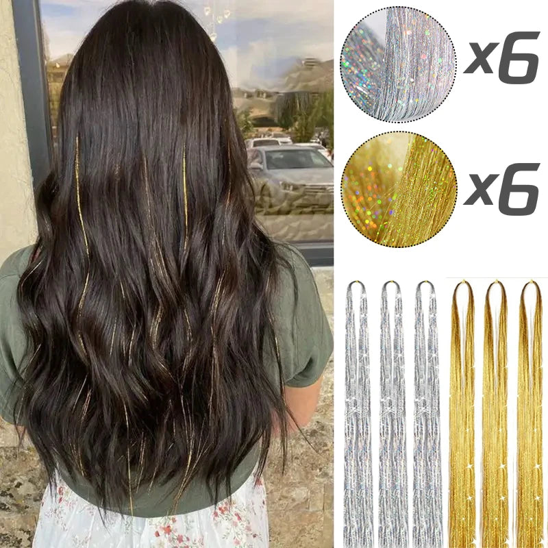 Glitter Hair Tinsel Extensions – 12-Piece Sparkling Fairy Hair Accessories for All Occasions