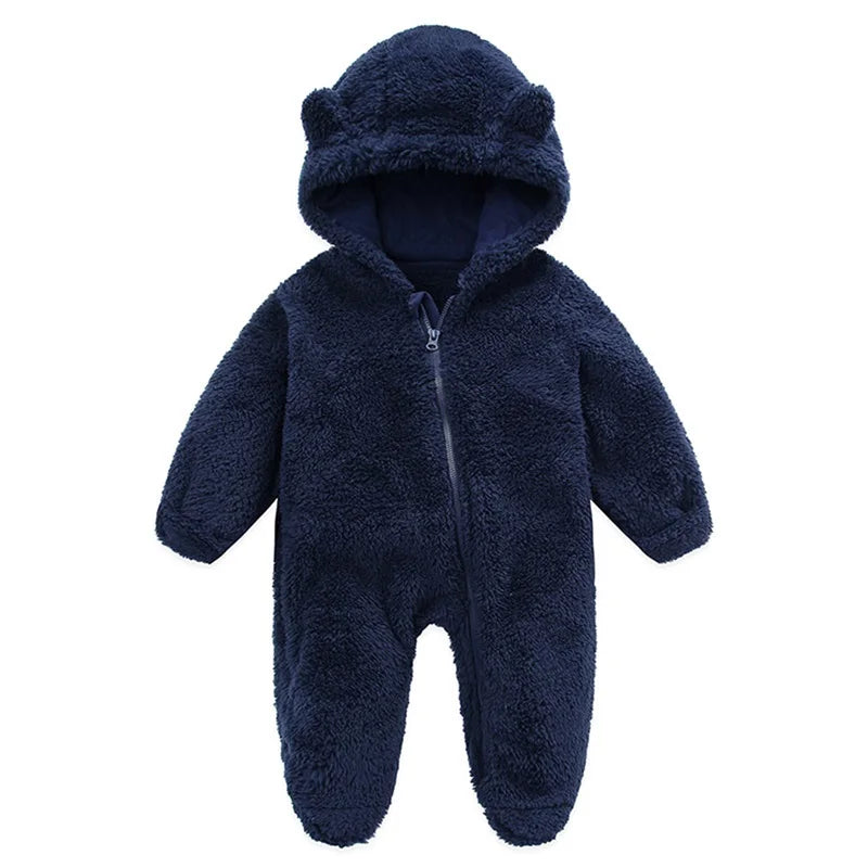 Infant Hooded Winter Romper – Long Sleeve Zipper Jumpsuit for Babies (0–12 Months)