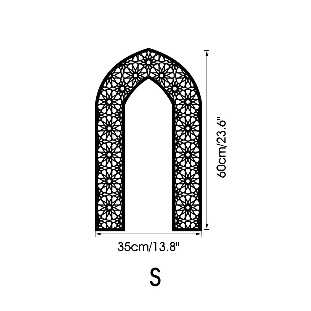 Islamic Arch Mirror Wall Sticker – Gold Acrylic 3D Mosque Frame Decal with Geometric Pattern for Ramadan & Eid Decor