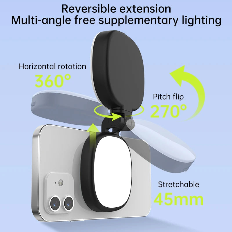 Magnetic Selfie Mirror Fill Light for Mobile Phones – Dual-Color Adjustable Reversible Stand