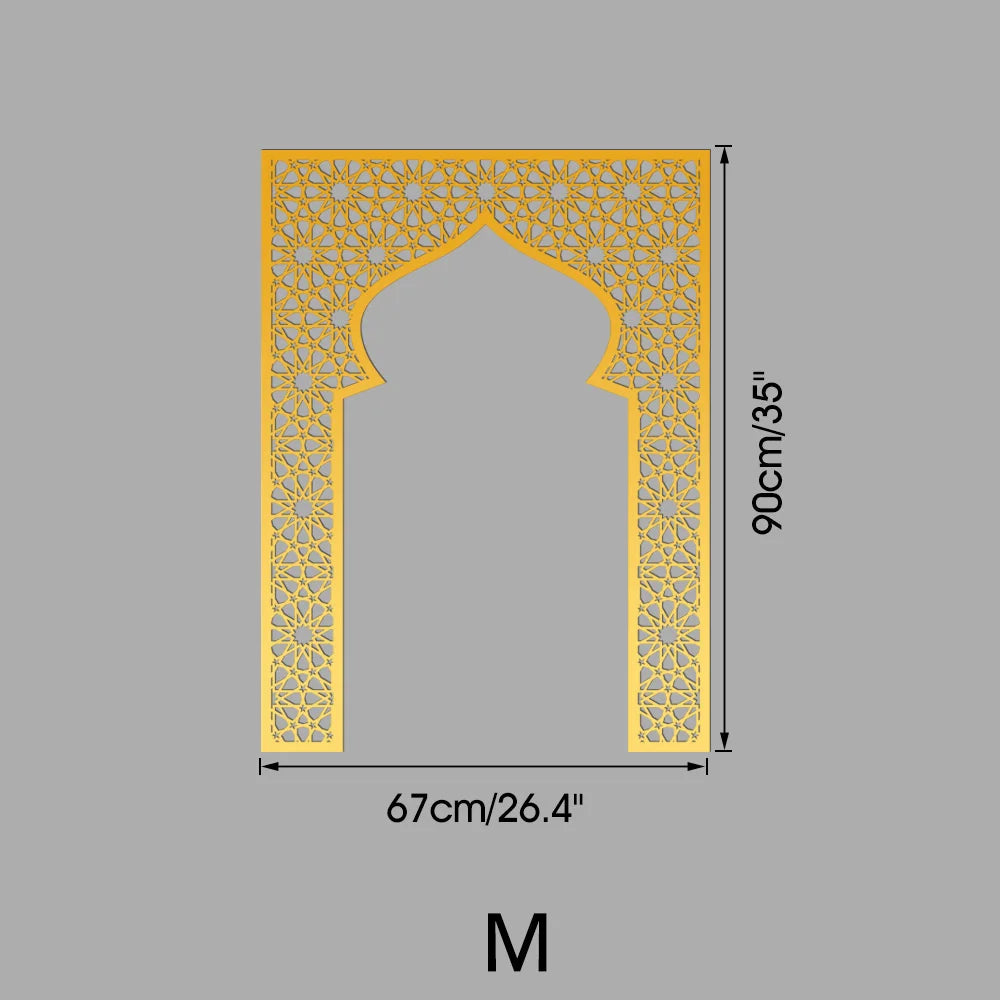 Islamic Arch Mirror Wall Sticker – Gold Acrylic 3D Mosque Frame Decal with Geometric Pattern for Ramadan & Eid Decor