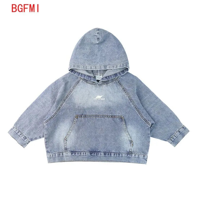 Jacket Hoodies + Jeans 2 Pcs Set Autumn Spring Vintage Children’s Clothing Boy Denim Hole Pants Kids Hooded Pullover Top