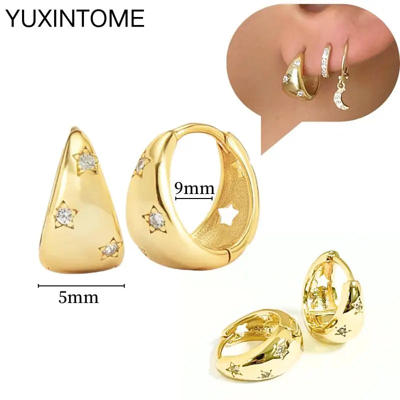 925 Sterling Silver Multi-Turn Hoop Earrings with White Zircon, Fashion Punk Jewelry for Women