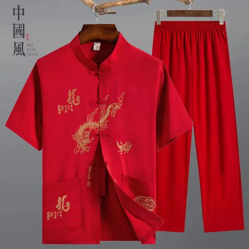 Tai Chi Clothing Men Women Traditional Chinese Kung Fu Costume Set Classic Vintage Middle-aged Elderly Fathers Tang Suit Dragon