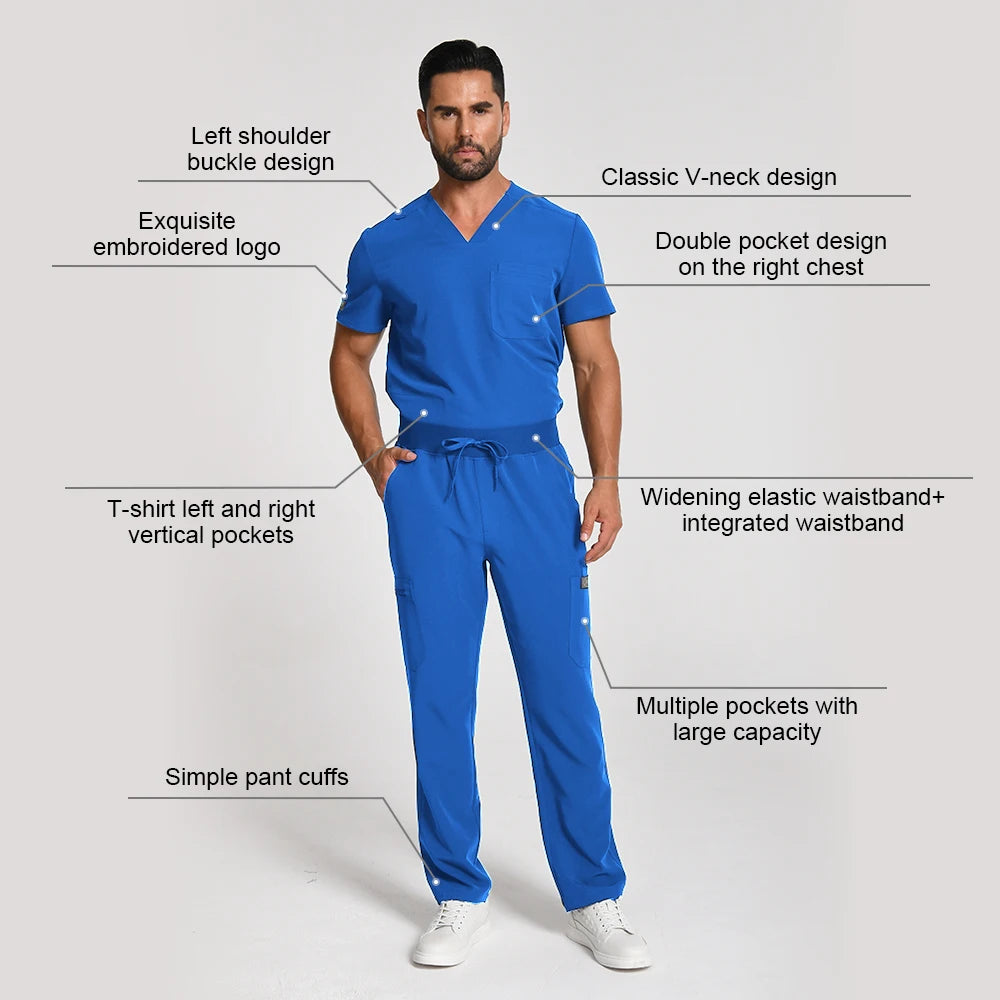 Men's Medical Scrubs Set – Short Sleeve V-Neck Top & Pants