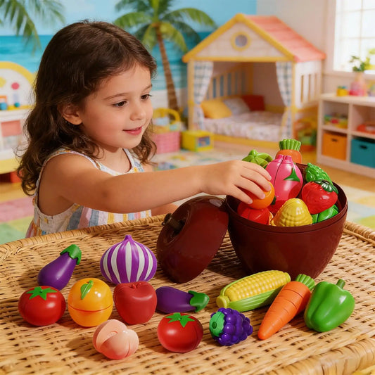 34-Piece Kids Kitchen Play Food Set – Cutting Fruits & Vegetables Toy, Educational Puzzle Playset for Boys & Girls, Gift Idea