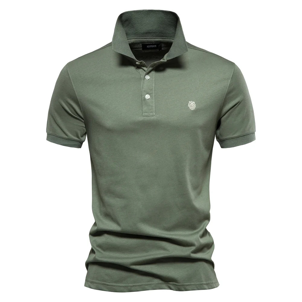 Men’s 100% Cotton Embroidered Polo Shirt – Solid Color Short Sleeve Summer Casual Social Polo