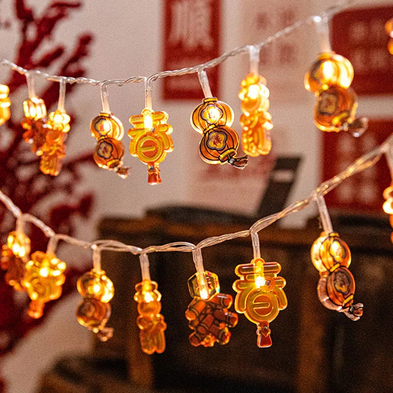 1.65m Chinese New Year's Lanterns Traditional Blessings String Lights 10  Led Light Plastic Lamp Housewarming Party Supply