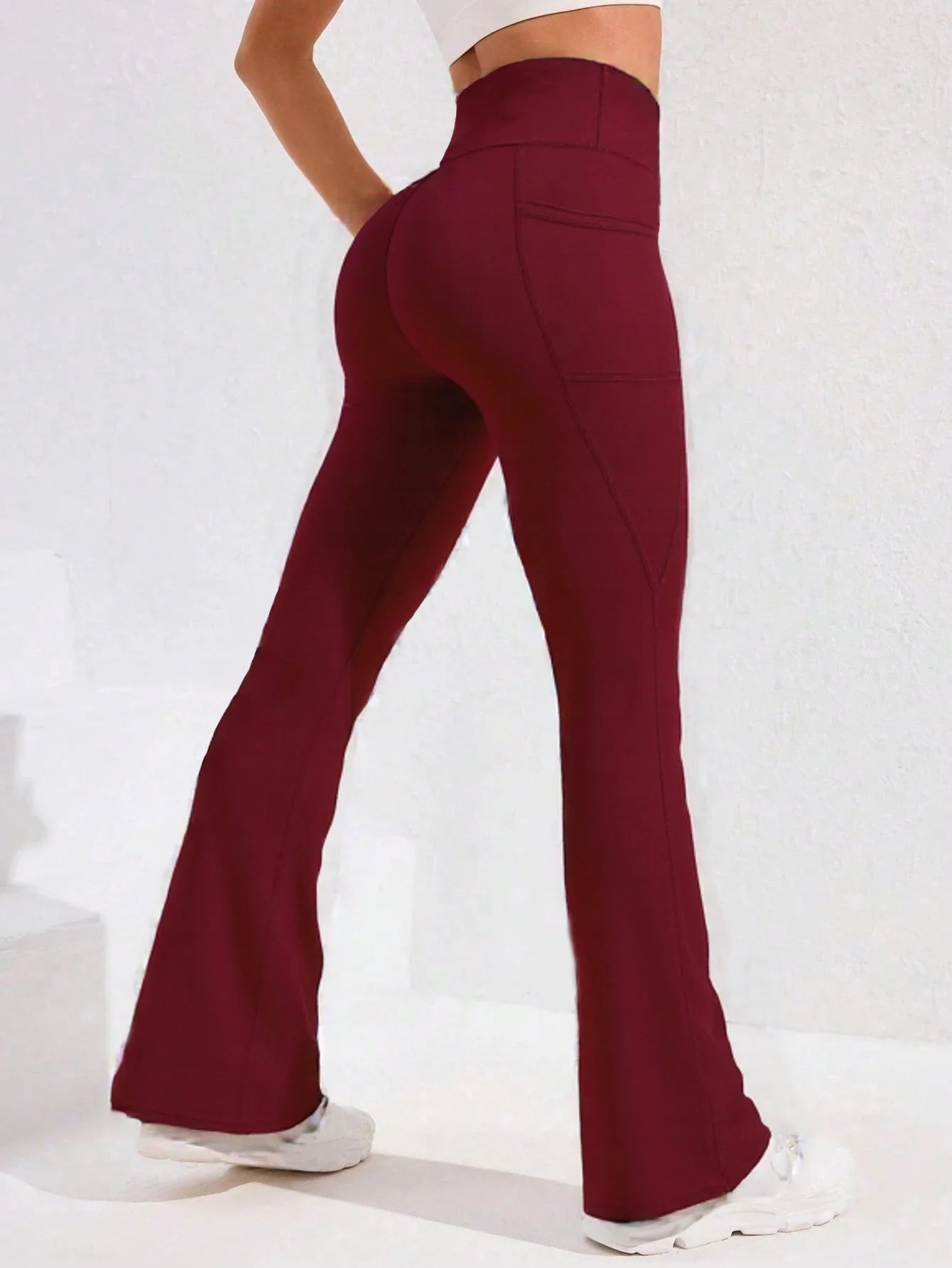 Women's High-Waist Flare Leg Yoga Pants with Pocket