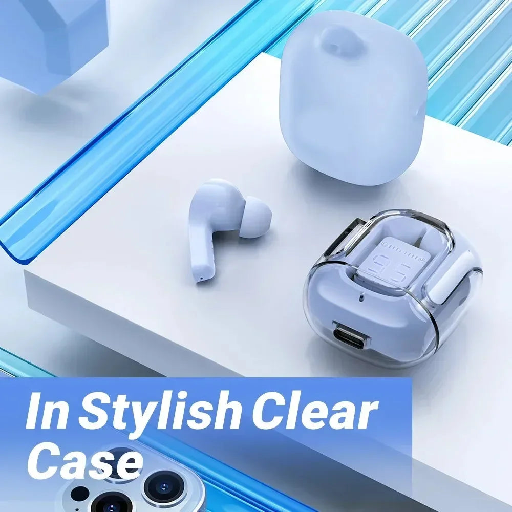 T2 Bluetooth 5.0 Wireless Earbuds, HiFi Stereo Sound, Transparent Case, LED Power Display Headphones