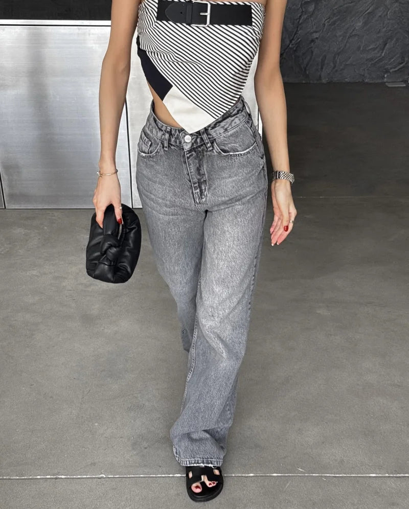 Women’s High-Waist Straight-Leg Jeans – Classic Long Denim Pants, Casual Autumn/Winter Style