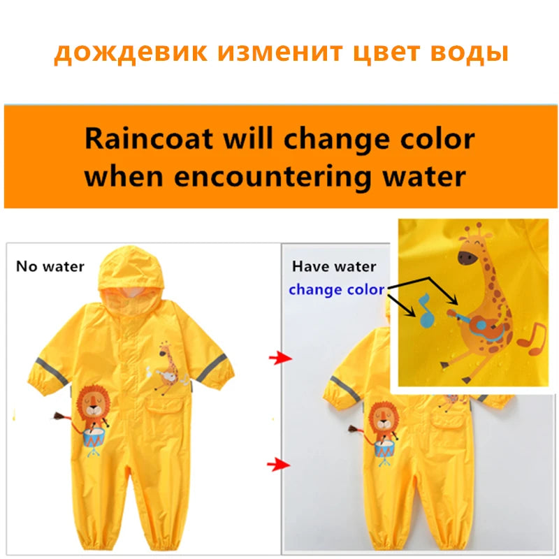 Children's Waterproof Rainwear Set – One-Piece Hooded Jumpsuit for Boys & Girls | Cartoon Dinosaur Design