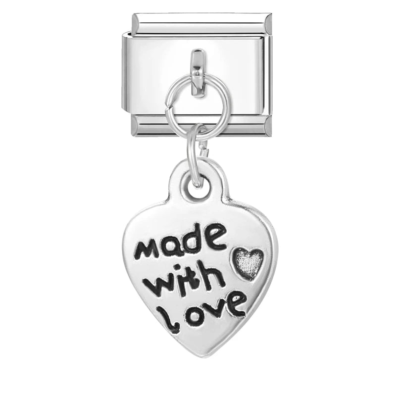 Italian Charm Links – Heart, Flower, Cat & Cherry Designs – Fits 9mm Stainless Steel Bracelets – DIY Jewelry Making Gift for Women